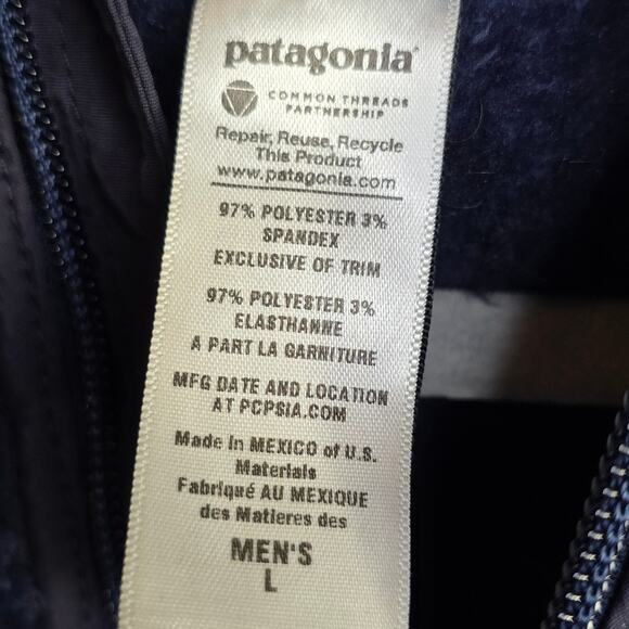 Patagonia M's Large Blue Navy Hooded Fleece Jacket W Zip Closures Pockets W Zip - Picture 13 of 16